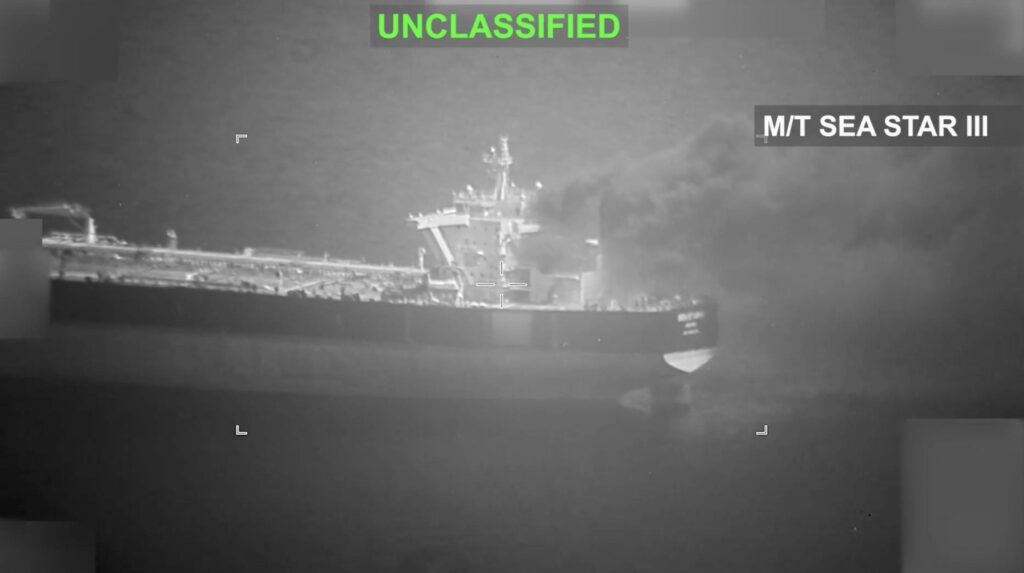 Photos Appear to Show Fire Aboard Iranian VLCC Disabled by U.S. Navy